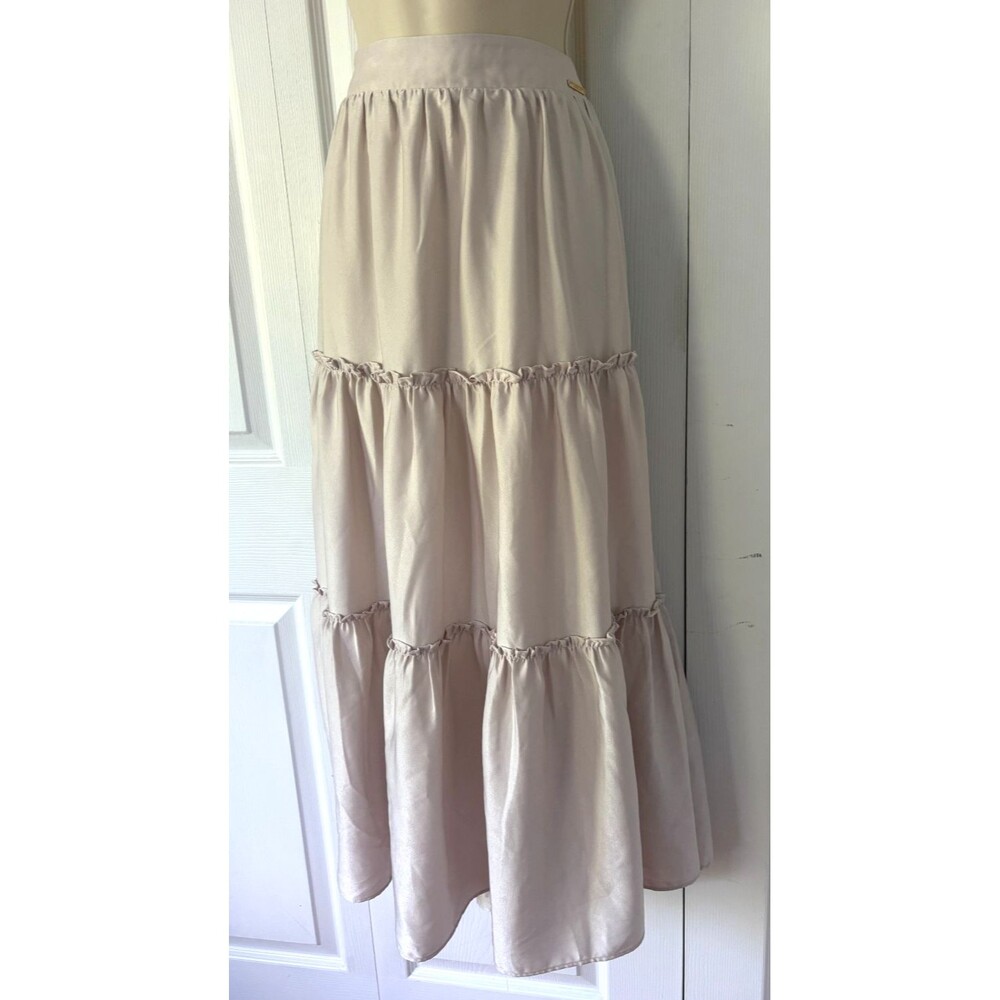 Marc New York Blush Sateen Peasant Maxi Midi Skirt Tiered Coquette Cottage Small